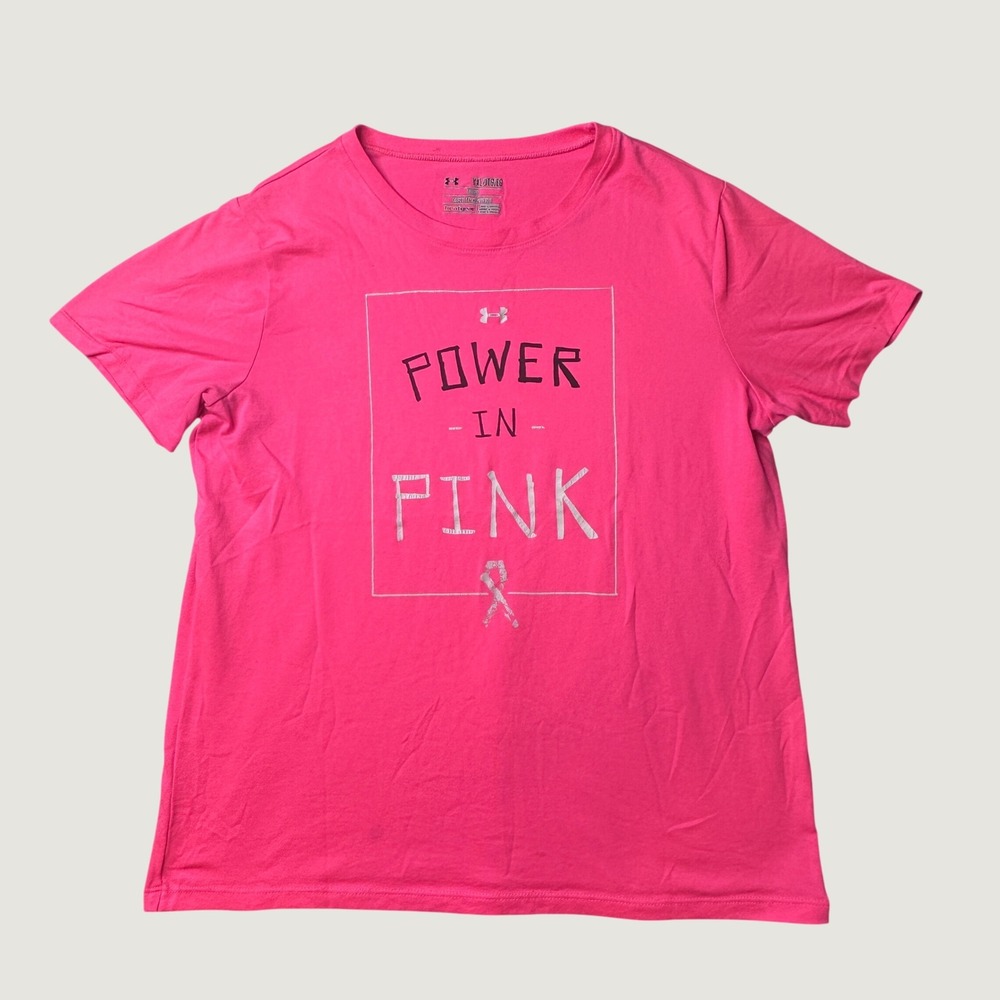 Under Armour T-Shirt Girls Youth XL HeatGear Power In Pink Graphic Short Sleeve